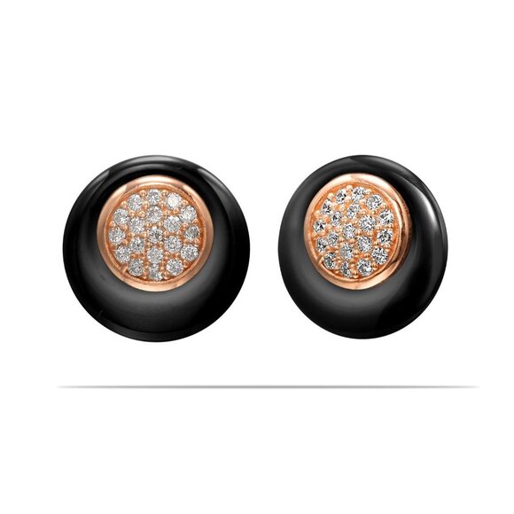 Round Pave Set Simulated Diamonds in 925 & Fine Ceramic - Picture 2 of 4